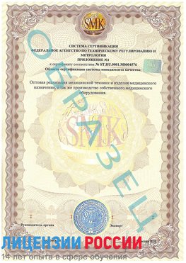 Образец сертификата соответствия (приложение) Урай Сертификат ISO 13485